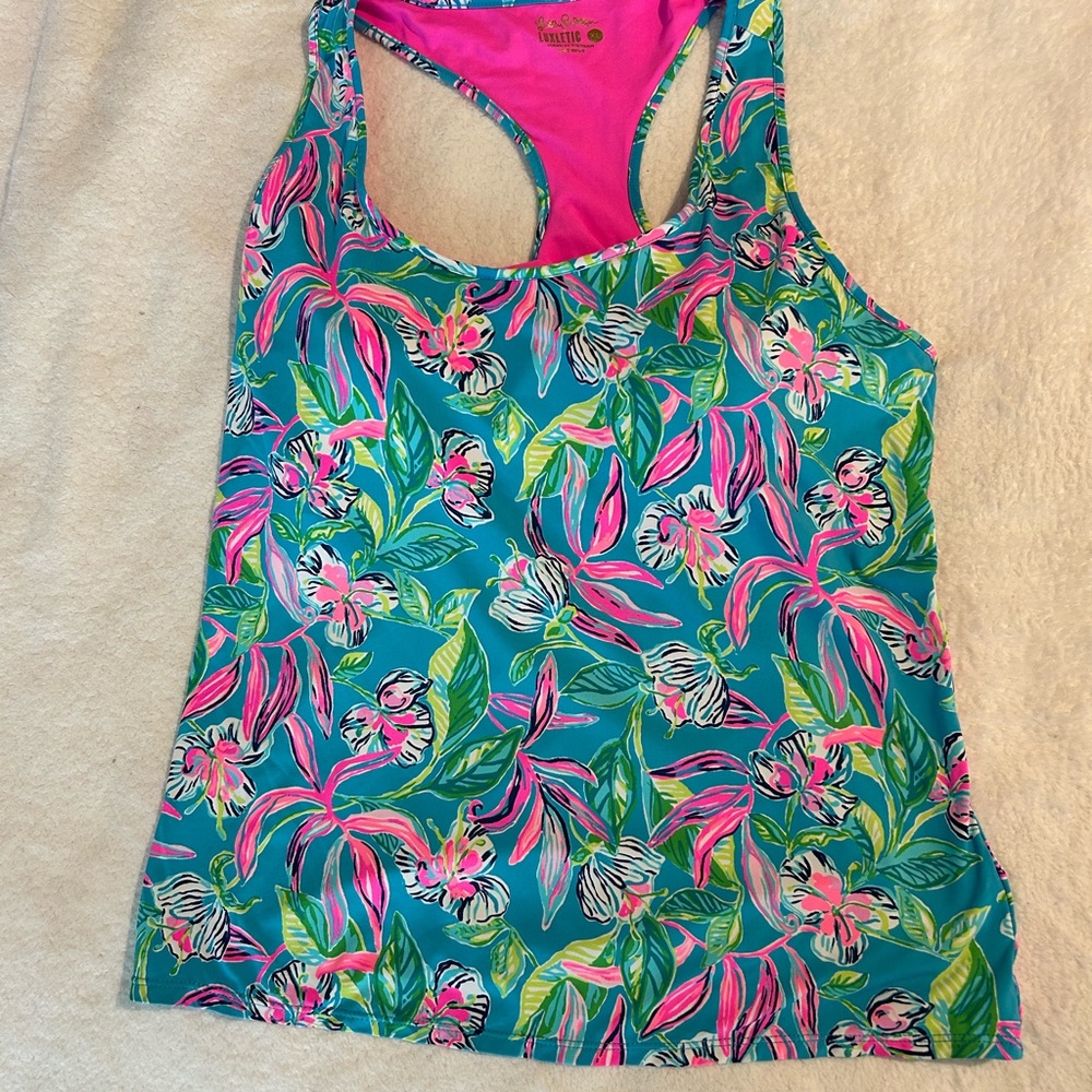 Lilly Pulitzer turquoise and pink racer back sports tank